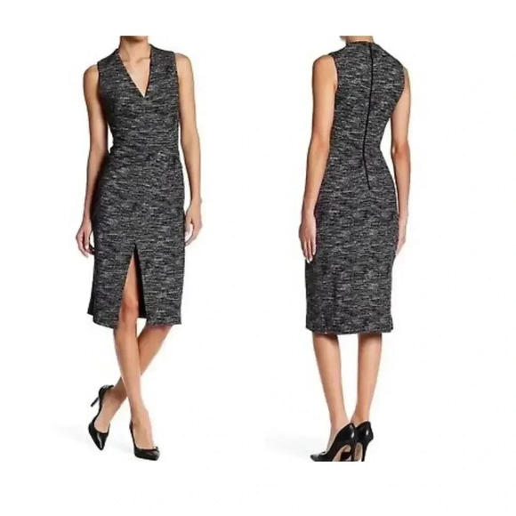 Alice + Olivia  Midi Dress Gray Faux Wrap V-neck Front Slit Back Minimalist Sz 0 - Picture 1 of 5